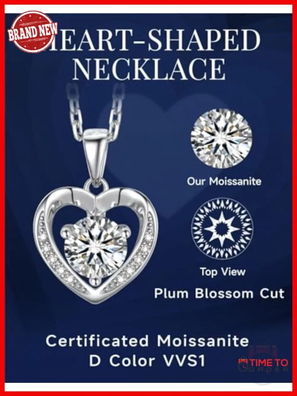 Moissanite Heart Necklace 925 Sterling Silver Pendant 1ct D Color